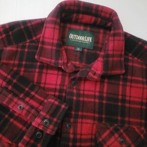 Outdoor Life Red Buffalo Plaid Shirt Mens Large Button Front Flannel Hunting